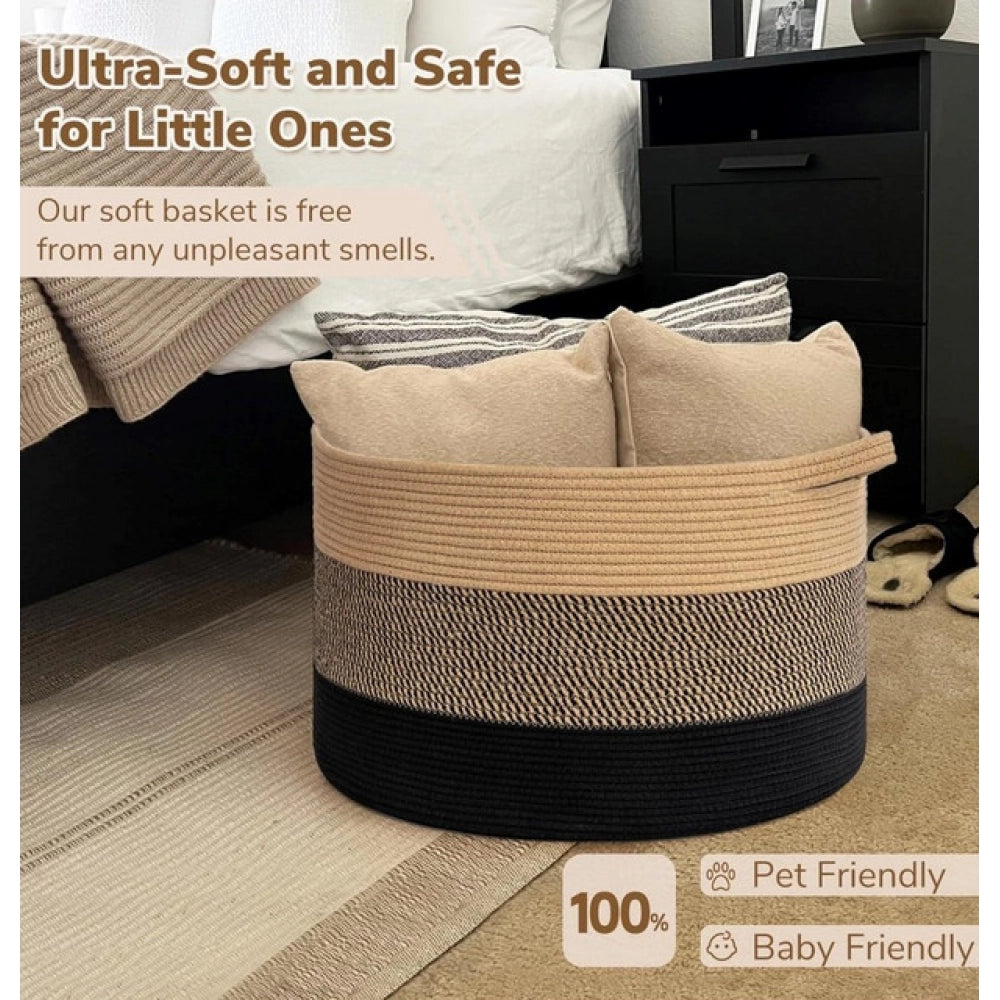 Amfyn Cotton Pack Of_1 Mix 16x14 Inch Storage Basket For Clothes With Out Lid (Multicolor)