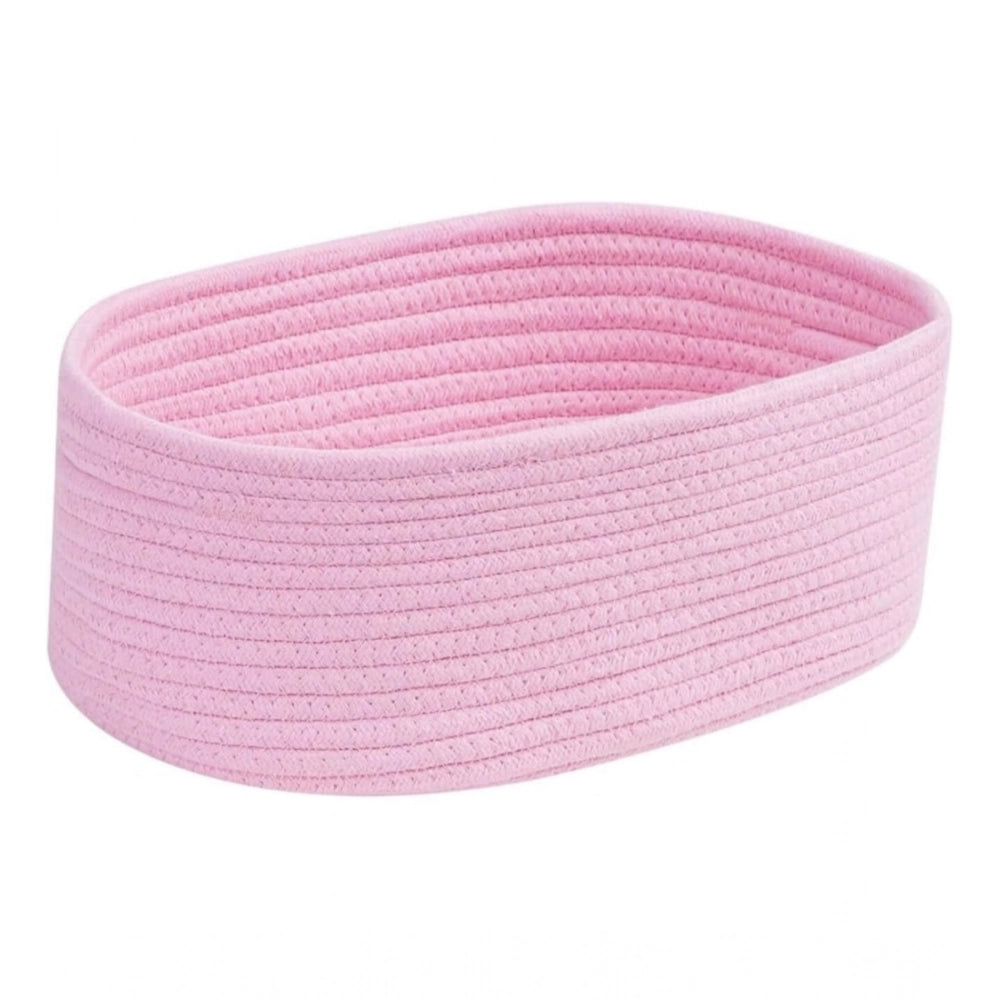 Amfyn Cotton Oval 10x7x5 Inch Bedside Organizer With Out Lid (Pink)