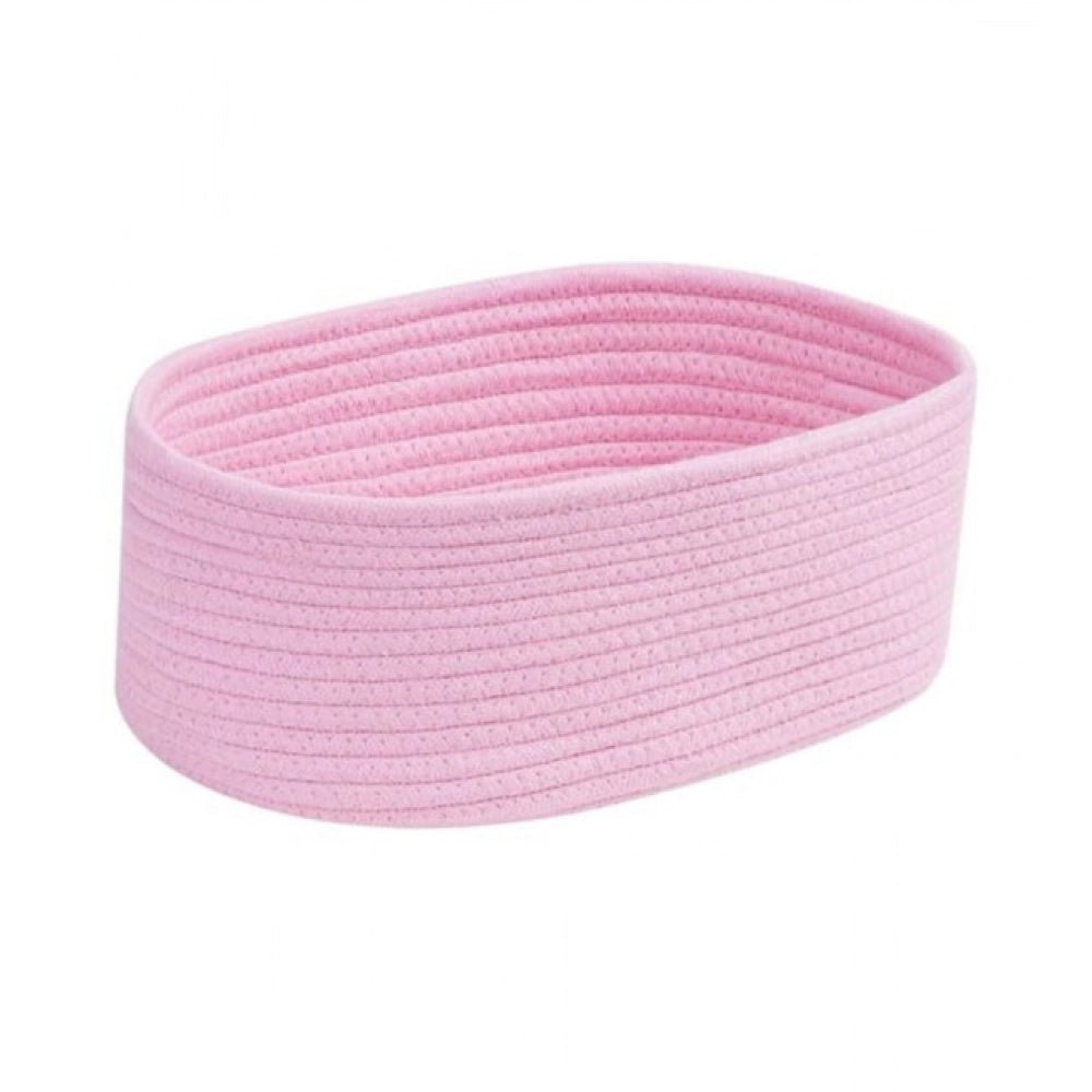 Amfyn Cotton Oval 10x7x5 Inch Bedside Organizer With Out Lid (Pink)