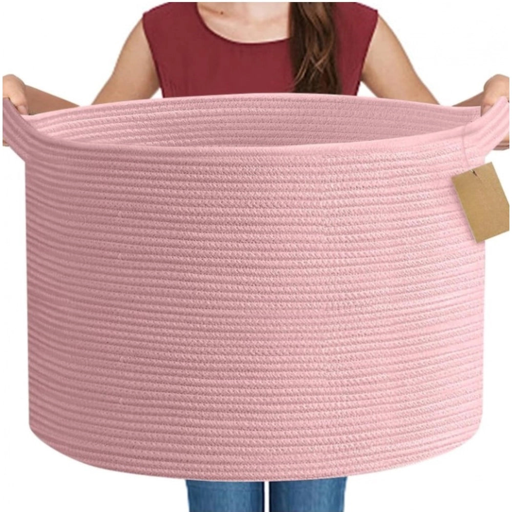 Amfyn Cotton Pack Of_1 14x12 Inch Storage Basket For Clothes With Out Lid (Pink)