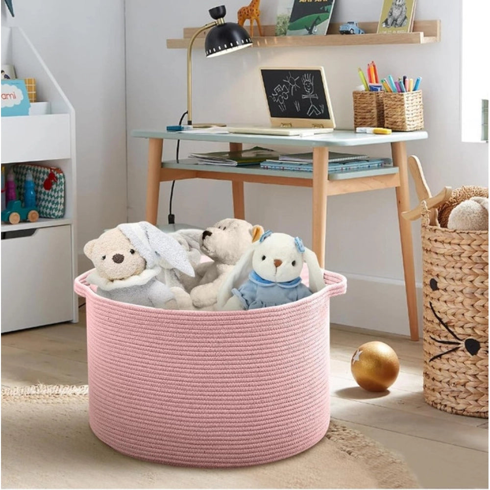 Amfyn Cotton Pack Of_1 14x12 Inch Storage Basket For Clothes With Out Lid (Pink)