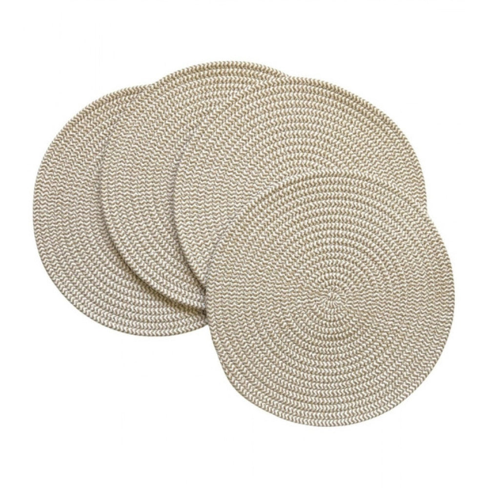 Amfyn Cotton Dining Table Round Placemat Mats Set of 4 (Beige-White)
