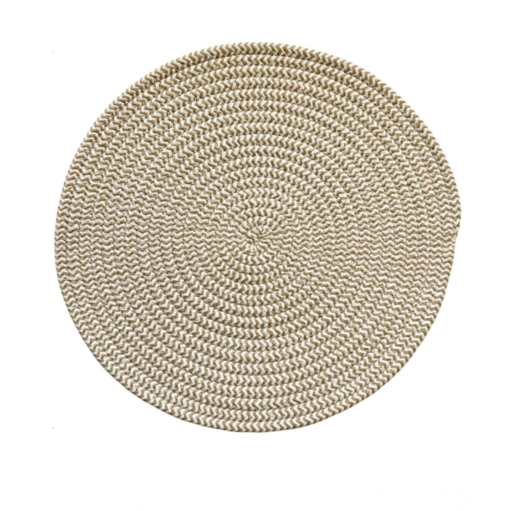 Amfyn Cotton Dining Table Round Placemat Mats Set of 4 (Beige-White)