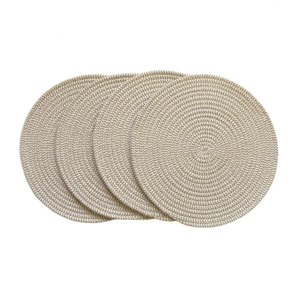Amfyn Cotton Dining Table Round Placemat Mats Set of 4 (Beige-White)