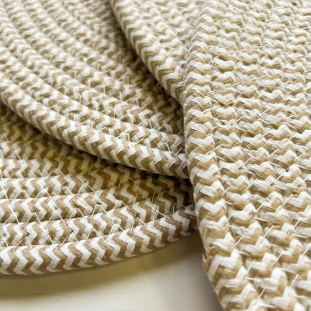 Amfyn Cotton Dining Table Round Placemat Mats Set of 4 (Beige-White)