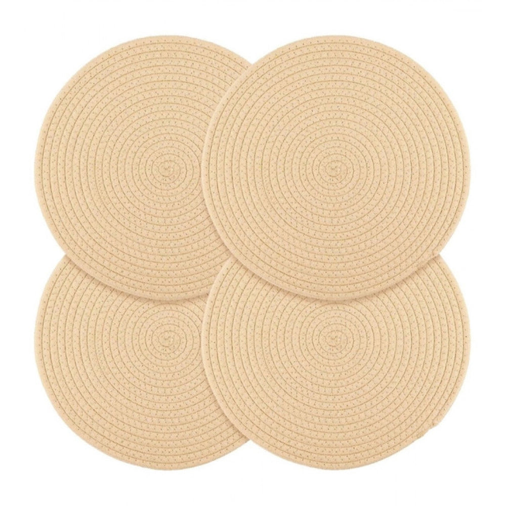 Amfyn Cotton Dining Table Round Placemat Mats Set of 4 (Cream)