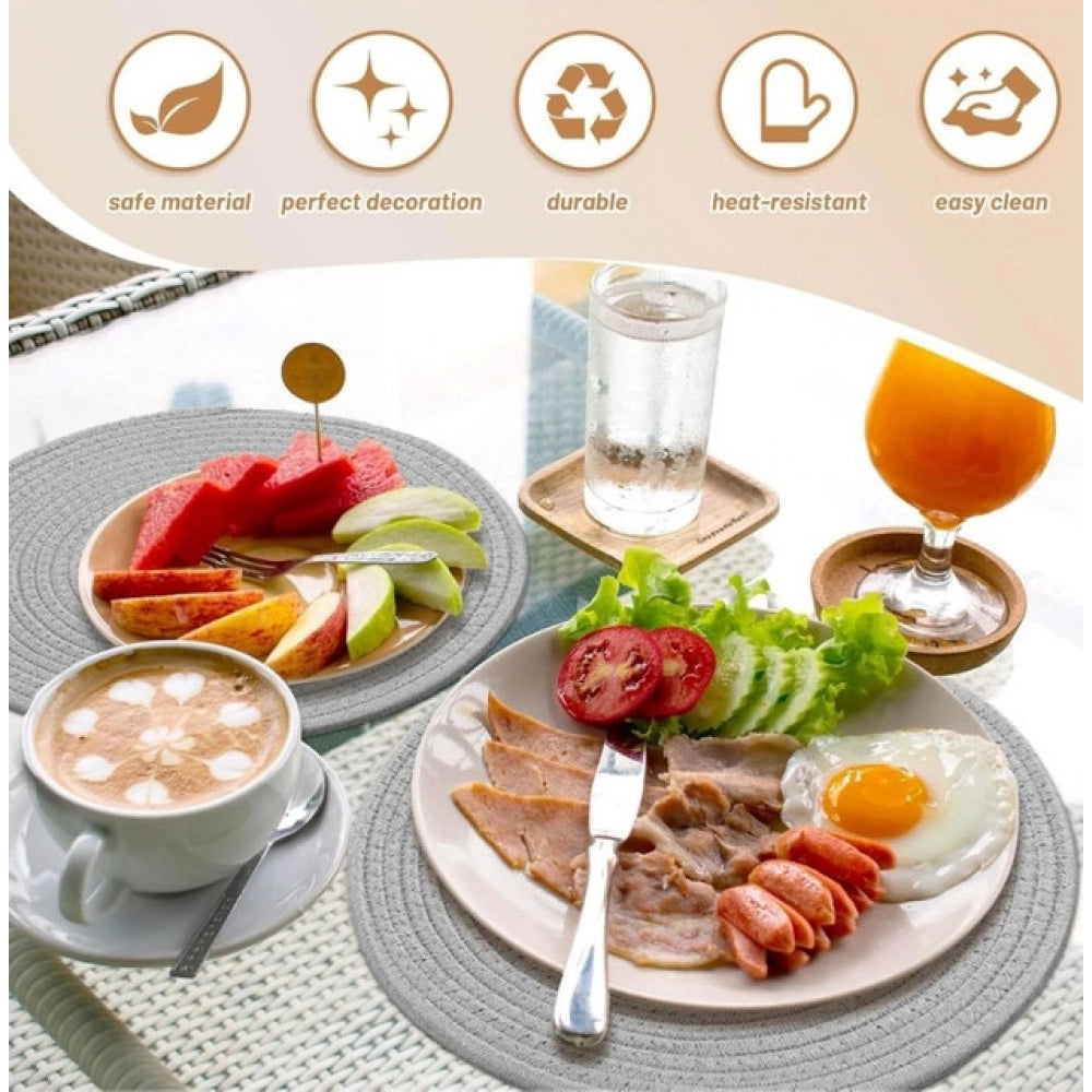Amfyn Cotton Dining Table Round Placemat Mats Set of 4 (Grey)