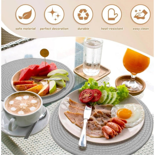 Amfyn Cotton Dining Table Round Placemat Mats Set of 4 (Grey)