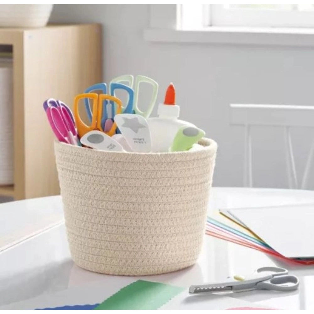 Amfyn Cotton Pack Of_2 White Pen Holder Storage Basket For Clothes (White)