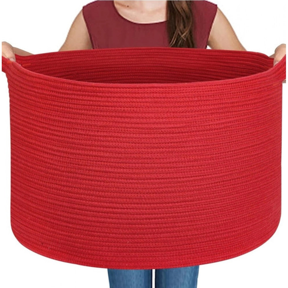 Amfyn Cotton Pack Of_1 14x12 Inch Storage Basket For Clothes With Out Lid (Red)