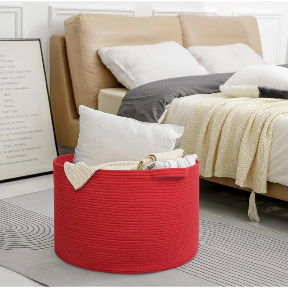 Amfyn Cotton Pack Of_1 14x12 Inch Storage Basket For Clothes With Out Lid (Red)