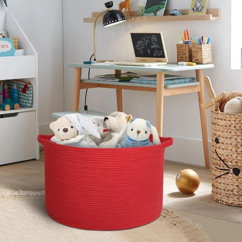Amfyn Cotton Pack Of_1 14x12 Inch Storage Basket For Clothes With Out Lid (Red)