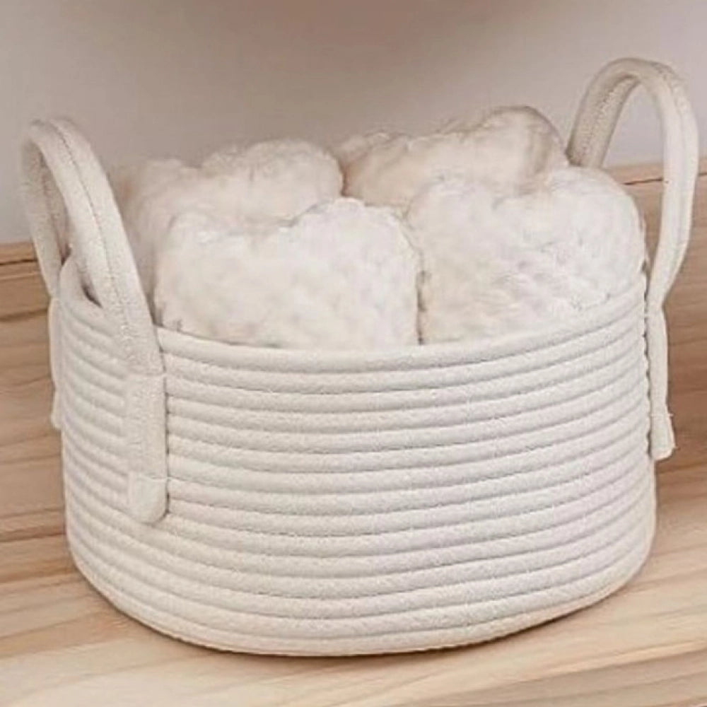 Amfyn Cotton Pack Of_1 Basket 7x5 Inch Storage Basket For Clothes (White)