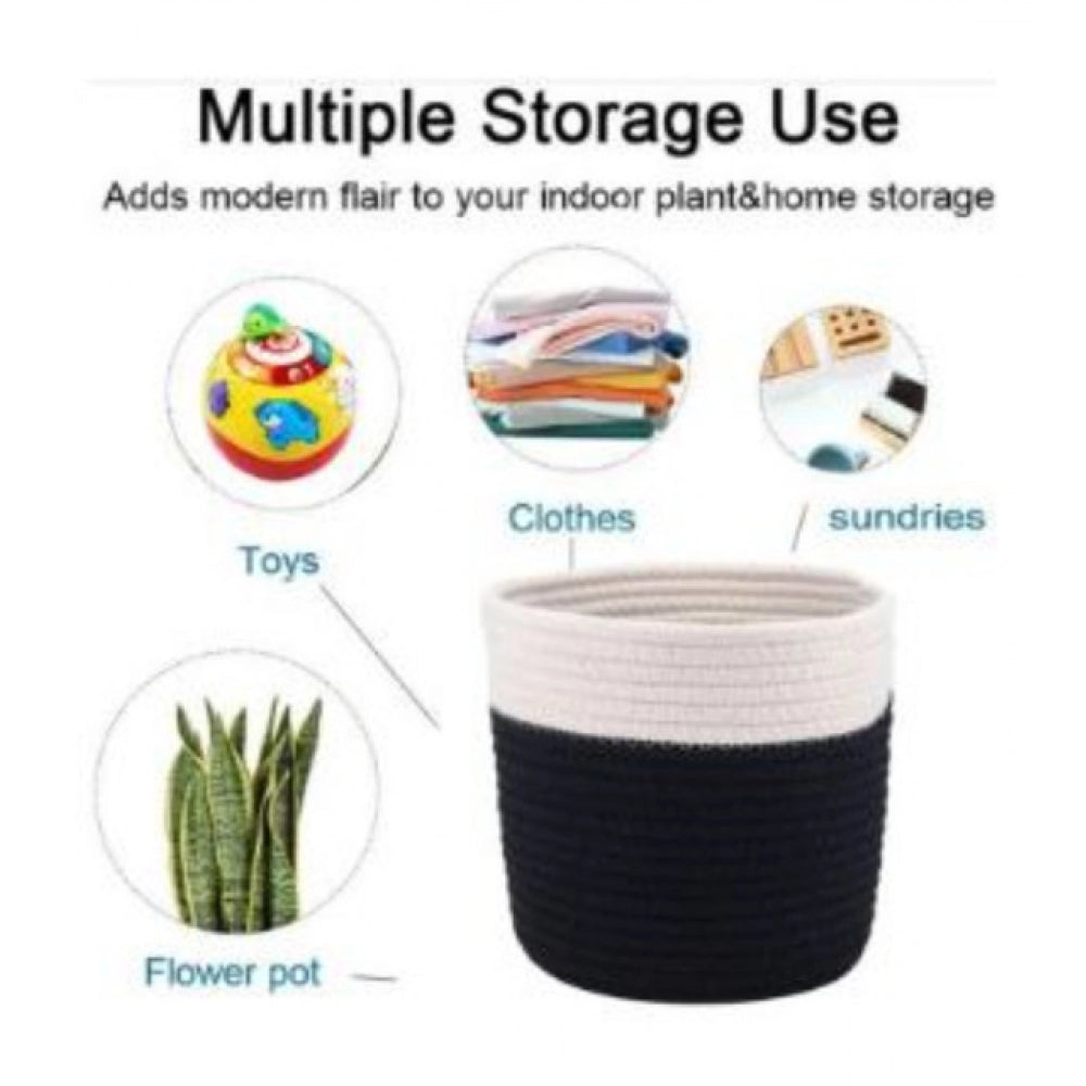 Amfyn Cotton Flower Pot With Out Lid (White-Black)