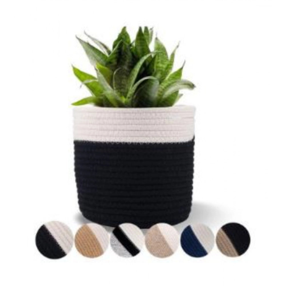 Amfyn Cotton Flower Pot With Out Lid (White-Black)