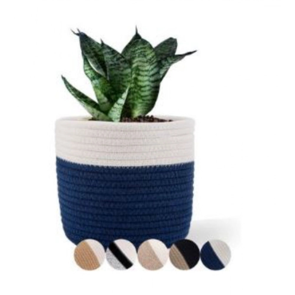 Amfyn Cotton Flower Pot With Out Lid (White-Blue)