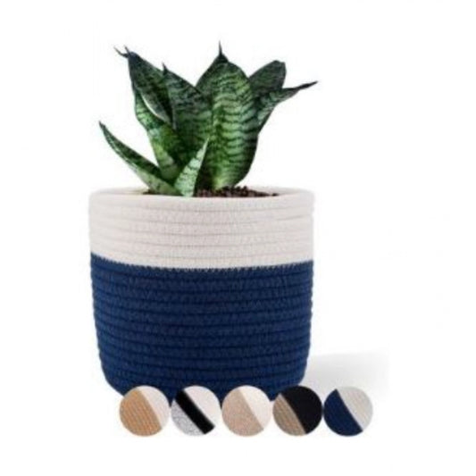 Amfyn Cotton Flower Pot With Out Lid (White-Blue)