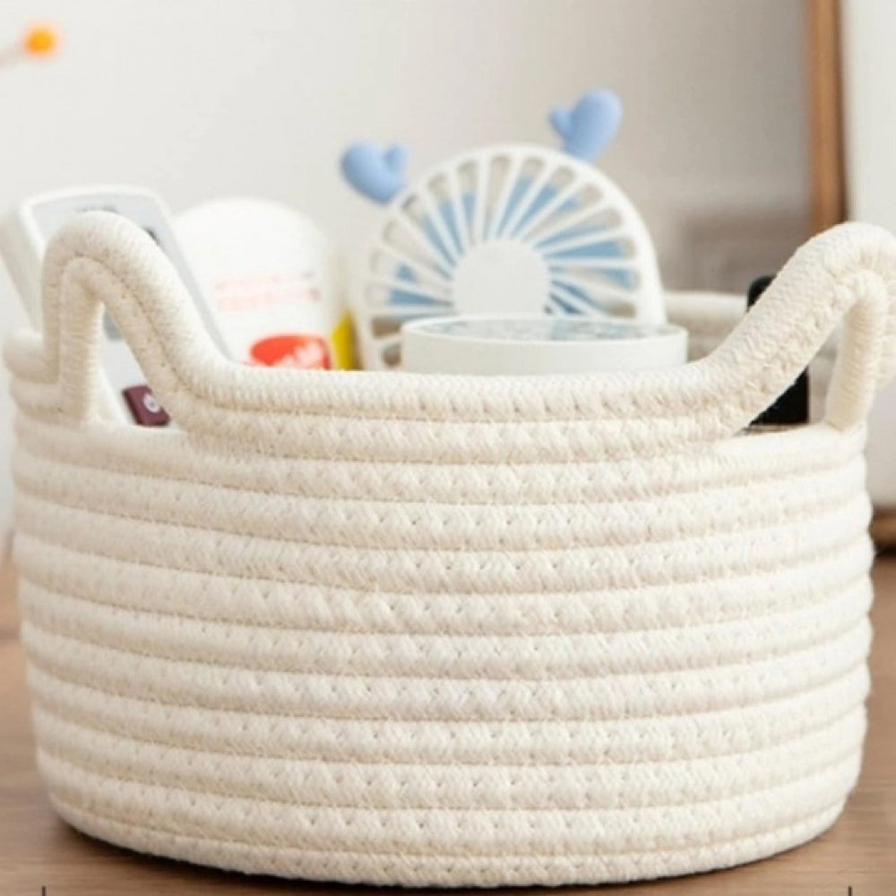 Amfyn Cotton Pack Of_1 Cat Basket 8x4 Inch Storage Basket For Clothes (White)