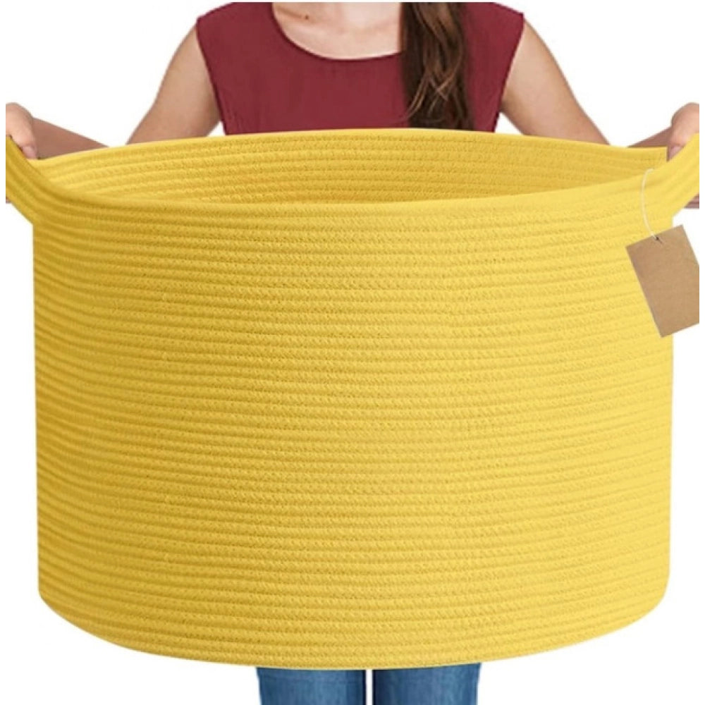 Amfyn Cotton Pack Of_1 14x12 Inch Storage Basket For Clothes With Out Lid (Yellow)