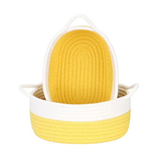 Amfyn Cotton White 2 Pcs Storage Basket For Clothes (Yellow-White)