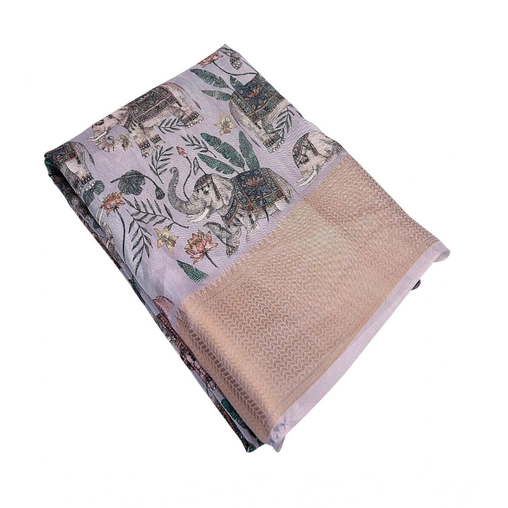 Amfyn Women's Cotton Silk Printed Saree With Unstitched Blouse 5.5Mtr (Grey)