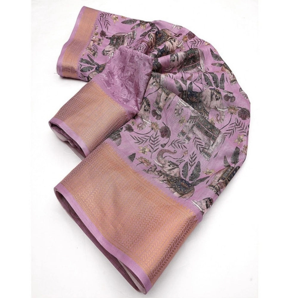 Amfyn Women's Cotton Silk Printed Saree With Unstitched Blouse 5.5Mtr (Pink)