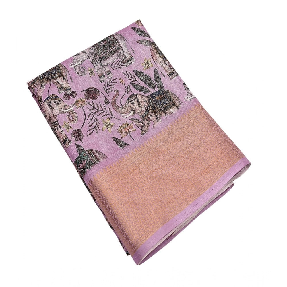 Amfyn Women's Cotton Silk Printed Saree With Unstitched Blouse 5.5Mtr (Pink)