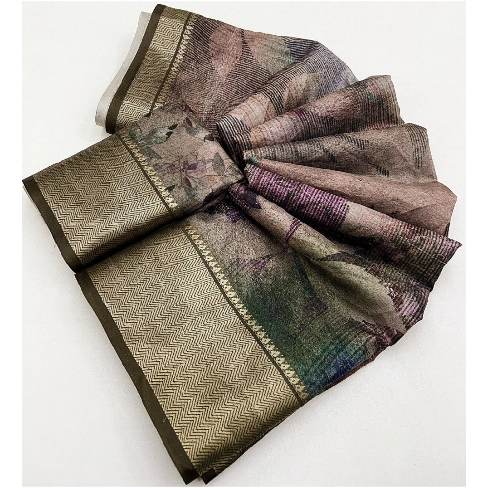 Amfyn Women's Cotton Silk Printed Saree With Unstitched Blouse 5.5Mtr (Multicolor)