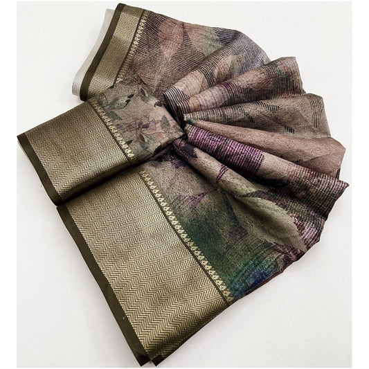 Amfyn Women's Cotton Silk Printed Saree With Unstitched Blouse 5.5Mtr (Multicolor)