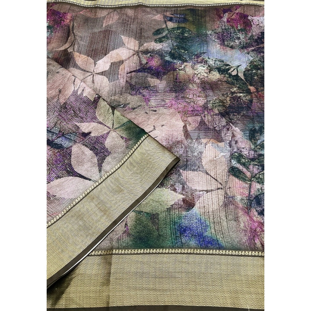 Amfyn Women's Cotton Silk Printed Saree With Unstitched Blouse 5.5Mtr (Multicolor)