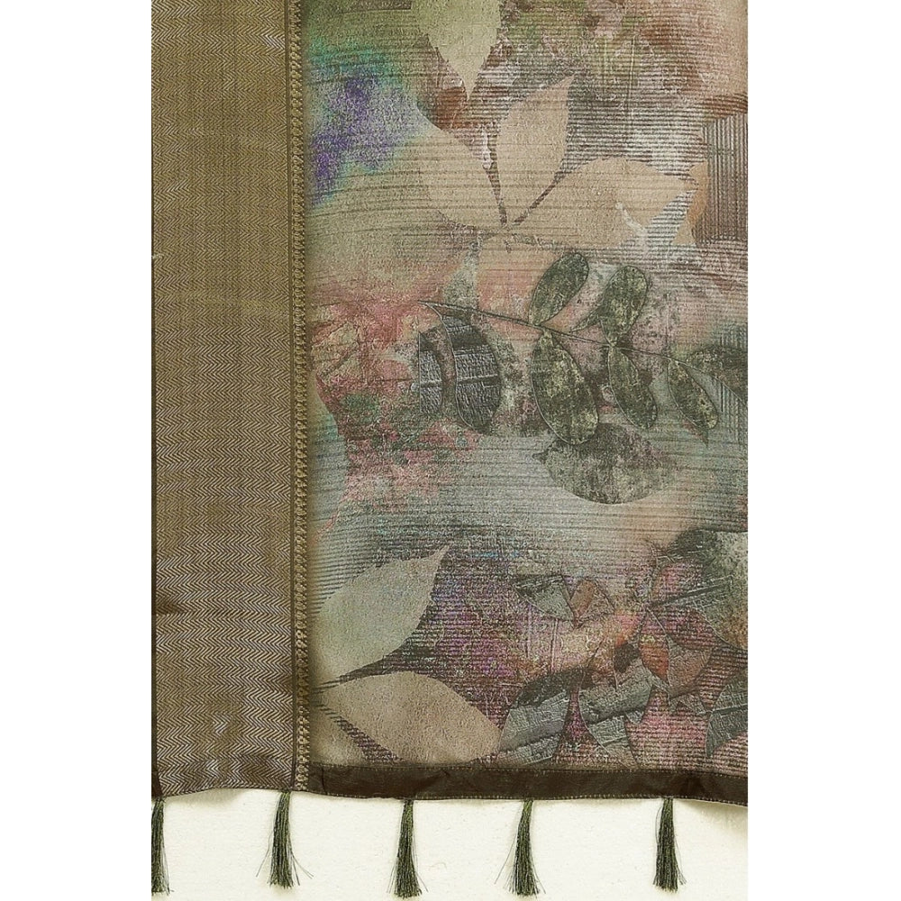 Amfyn Women's Cotton Silk Printed Saree With Unstitched Blouse 5.5Mtr (Multicolor)