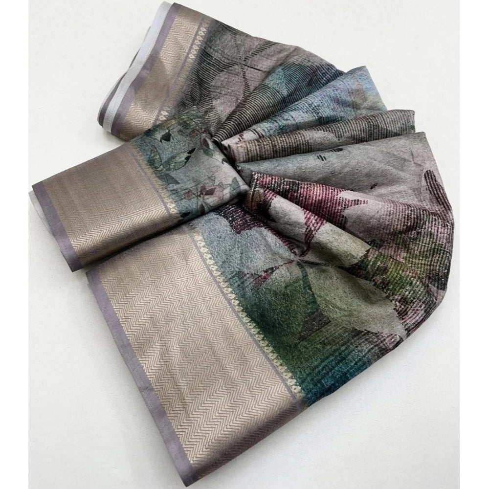 Amfyn Women's Cotton Silk Printed Saree With Unstitched Blouse 5.5Mtr (Multicolor)