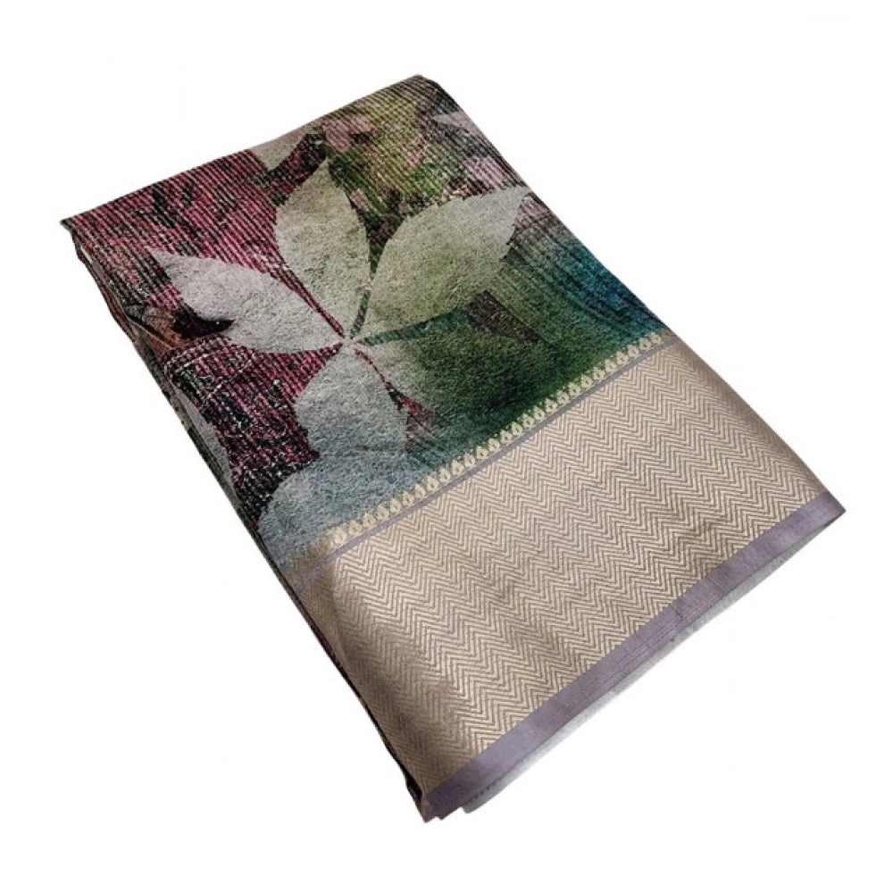 Amfyn Women's Cotton Silk Printed Saree With Unstitched Blouse 5.5Mtr (Multicolor)