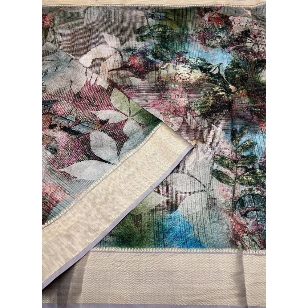 Amfyn Women's Cotton Silk Printed Saree With Unstitched Blouse 5.5Mtr (Multicolor)