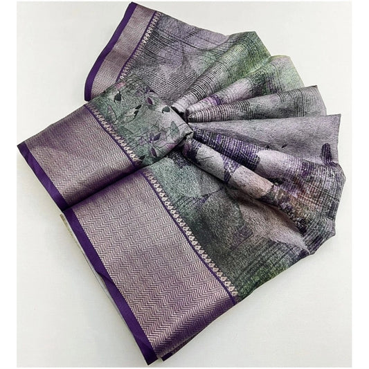 Amfyn Women's Cotton Silk Printed Saree With Unstitched Blouse 5.5Mtr (Multicolor)