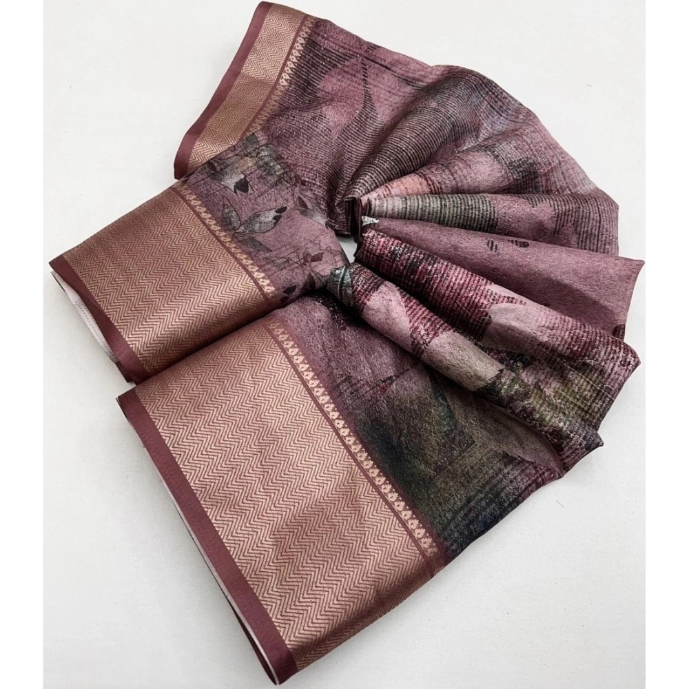 Amfyn Women's Cotton Silk Printed Saree With Unstitched Blouse 5.5Mtr (Multicolor)