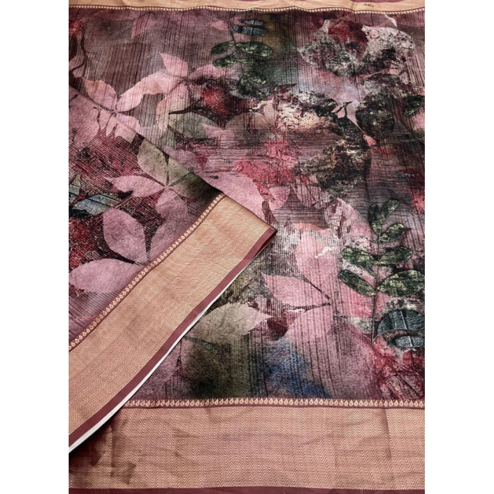 Amfyn Women's Cotton Silk Printed Saree With Unstitched Blouse 5.5Mtr (Multicolor)