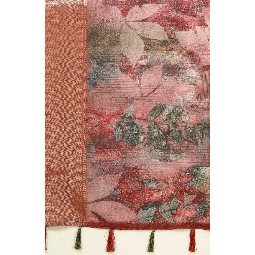 Amfyn Women's Cotton Silk Printed Saree With Unstitched Blouse 5.5Mtr (Multicolor)