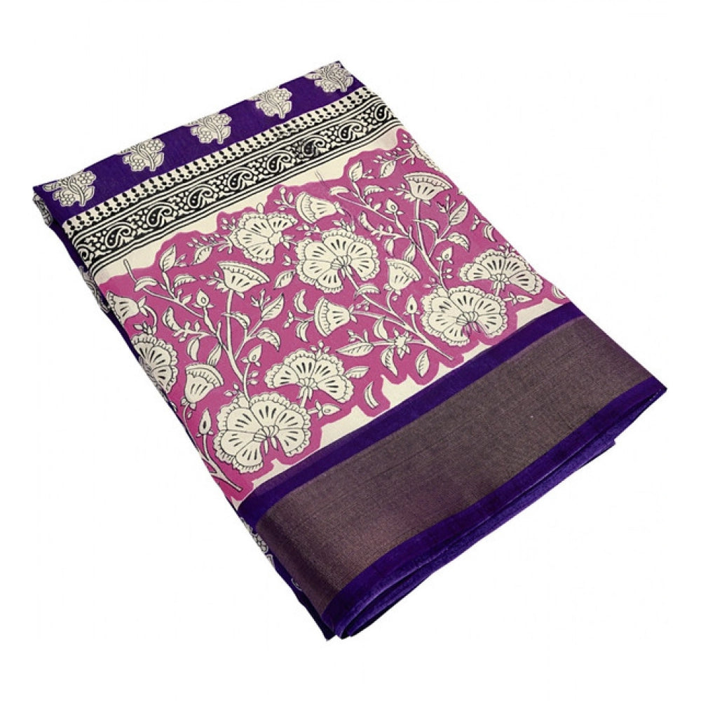 Amfyn Women's Cotton Blend Printed Saree With Unstitched Blouse 5.5Mtr (Purple)