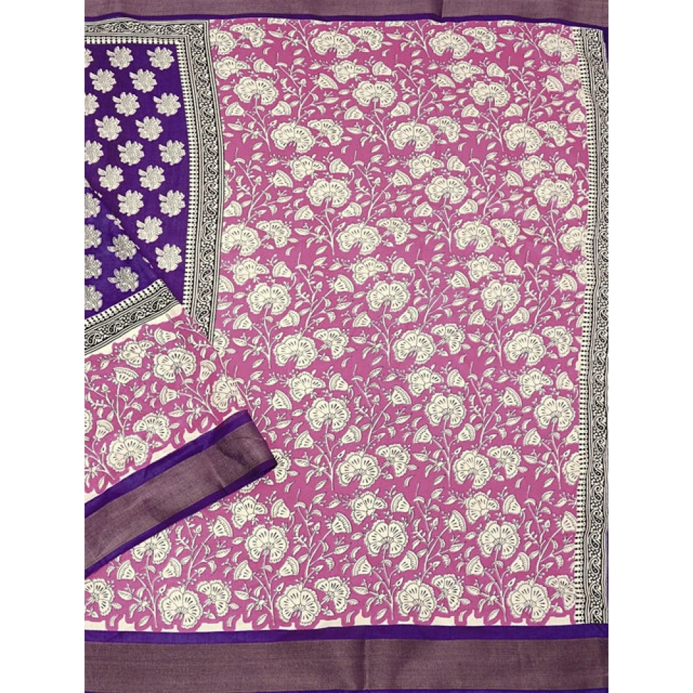 Amfyn Women's Cotton Blend Printed Saree With Unstitched Blouse 5.5Mtr (Purple)