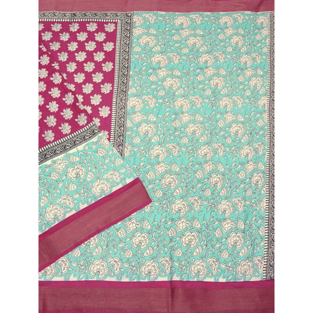 Amfyn Women's Cotton Blend Printed Saree With Unstitched Blouse 5.5Mtr (Multicolor)