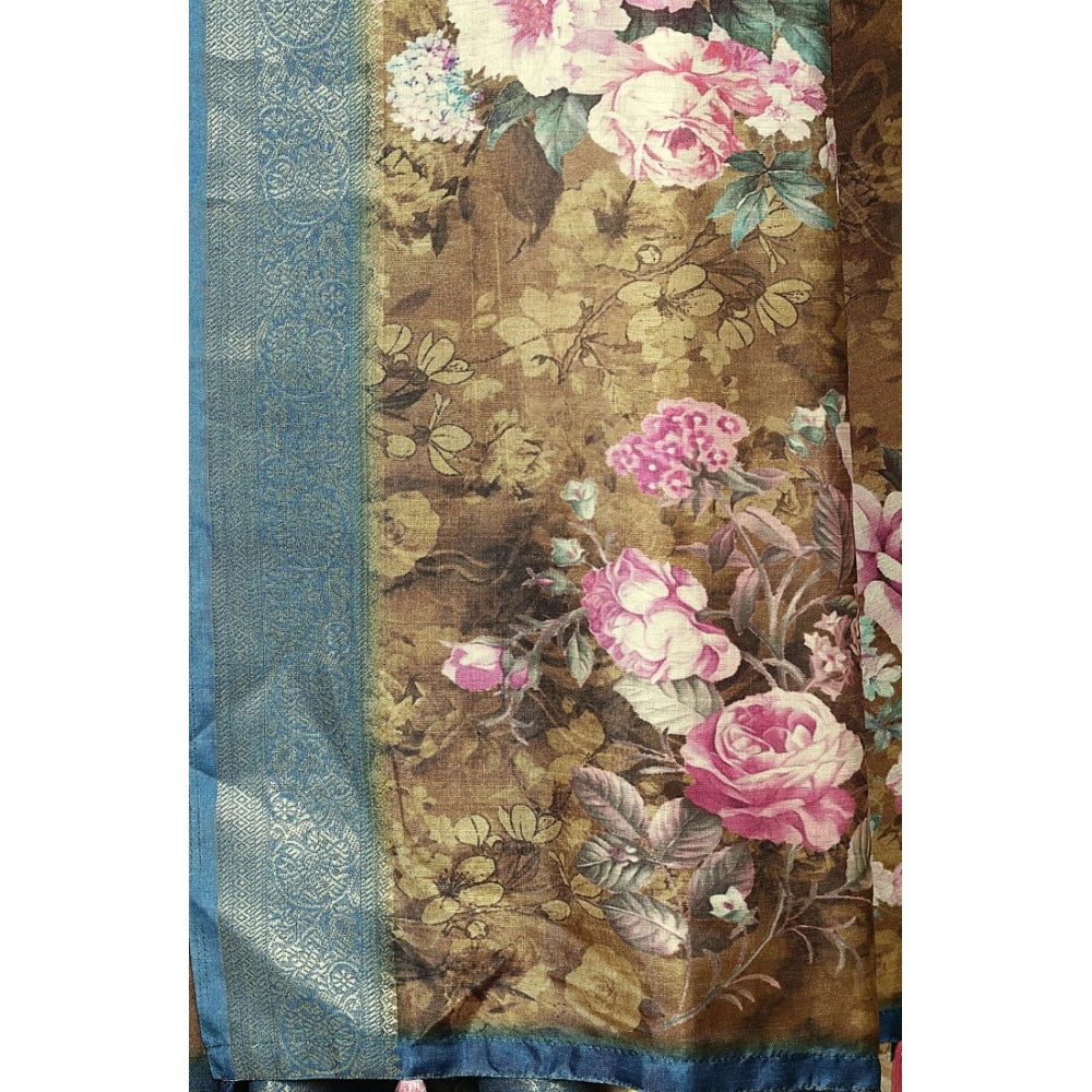 Amfyn Women's Cotton Blend Floral Printed Saree With Unstitched Blouse 5.5Mtr (Multicolor)