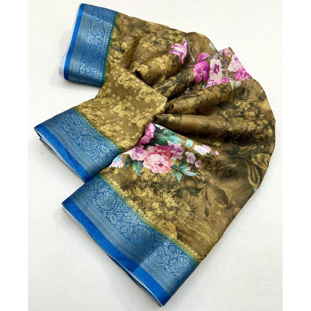 Amfyn Women's Cotton Blend Floral Printed Saree With Unstitched Blouse 5.5Mtr (Multicolor)