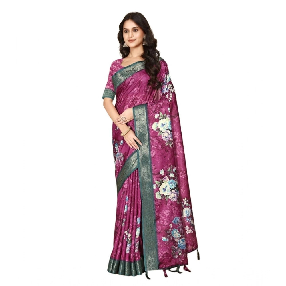 Amfyn Women's Cotton Blend Floral Printed Saree With Unstitched Blouse 5.5Mtr (Multicolor)