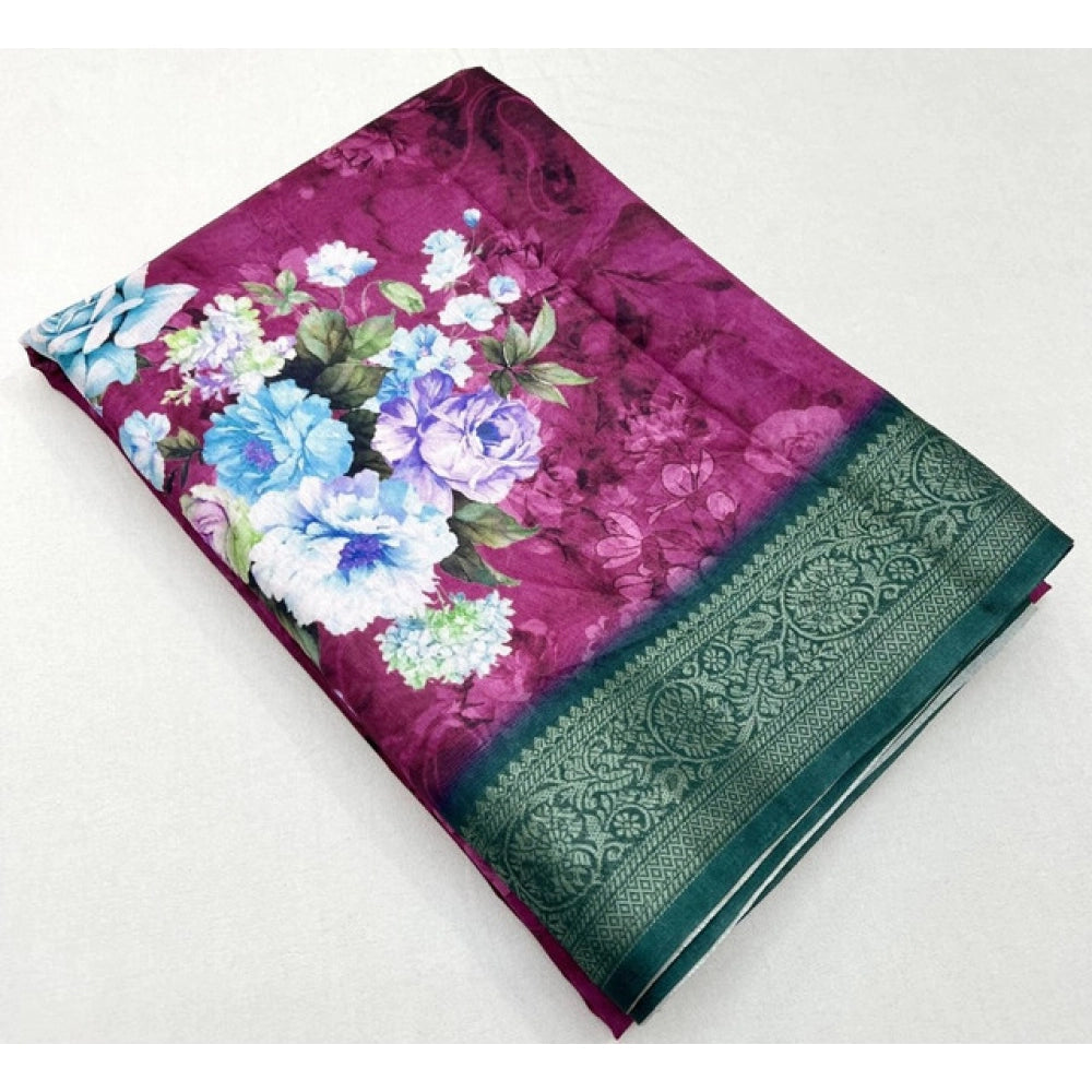 Amfyn Women's Cotton Blend Floral Printed Saree With Unstitched Blouse 5.5Mtr (Multicolor)