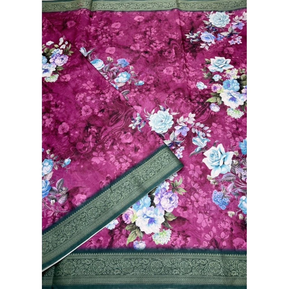 Amfyn Women's Cotton Blend Floral Printed Saree With Unstitched Blouse 5.5Mtr (Multicolor)