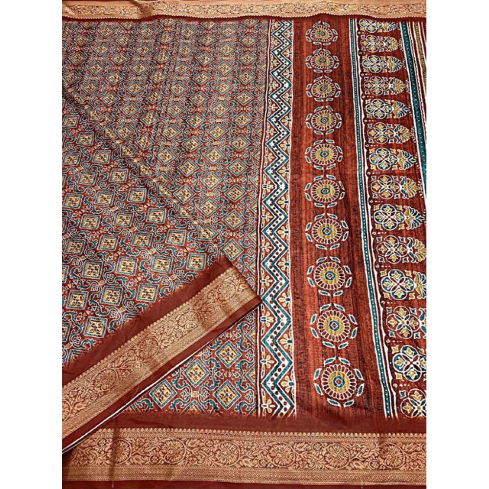 Amfyn Women's Cotton Blend Printed Saree With Unstitched Blouse 5.5Mtr (Multicolor)