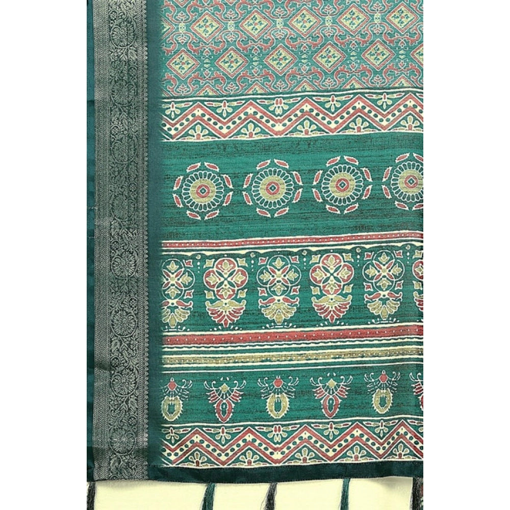 Amfyn Women's Cotton Blend Printed Saree With Unstitched Blouse 5.5Mtr (Rama)