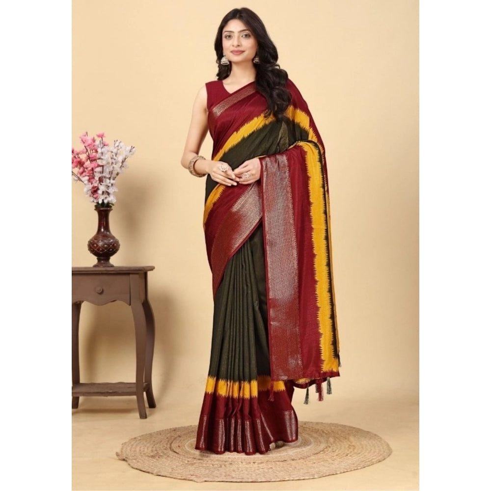 Amfyn Women's Cotton Silk Solid Saree With Unstitched Blouse 5.5Mtr (Multicolor)