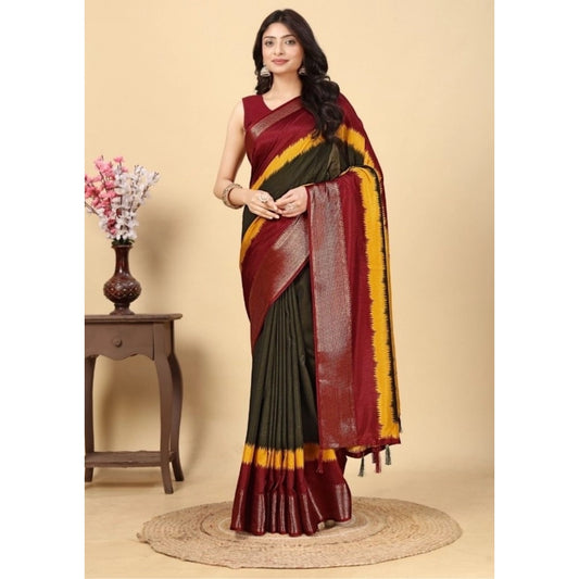 Amfyn Women's Cotton Silk Solid Saree With Unstitched Blouse 5.5Mtr (Multicolor)